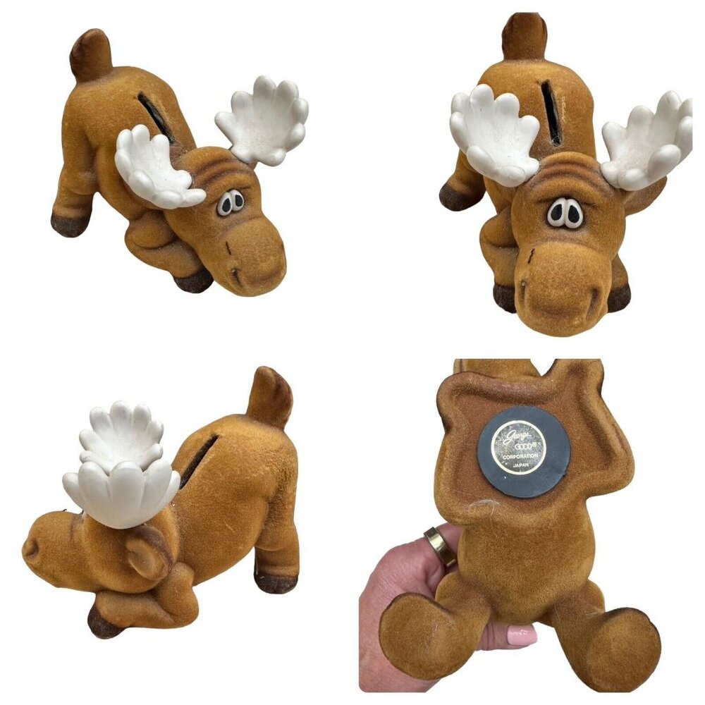 Vintage Josef Originals George Good Playful Moose Figurine Flocked Piggy Bank